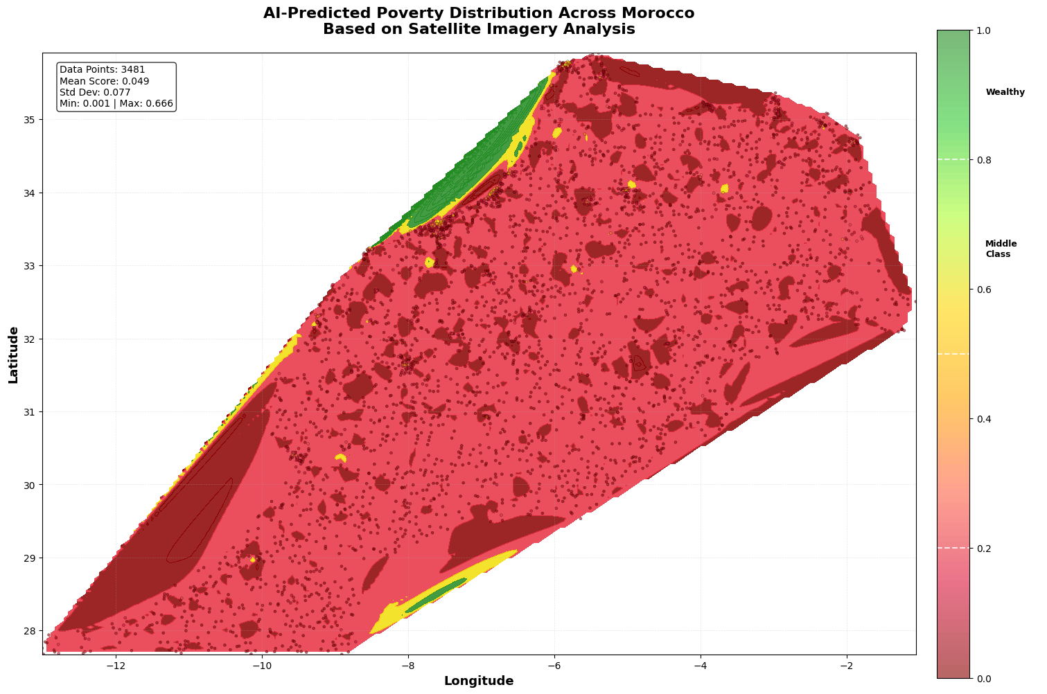 AI-Predicted Poverty Distribution Map of Morocco Poverty Distribution Map